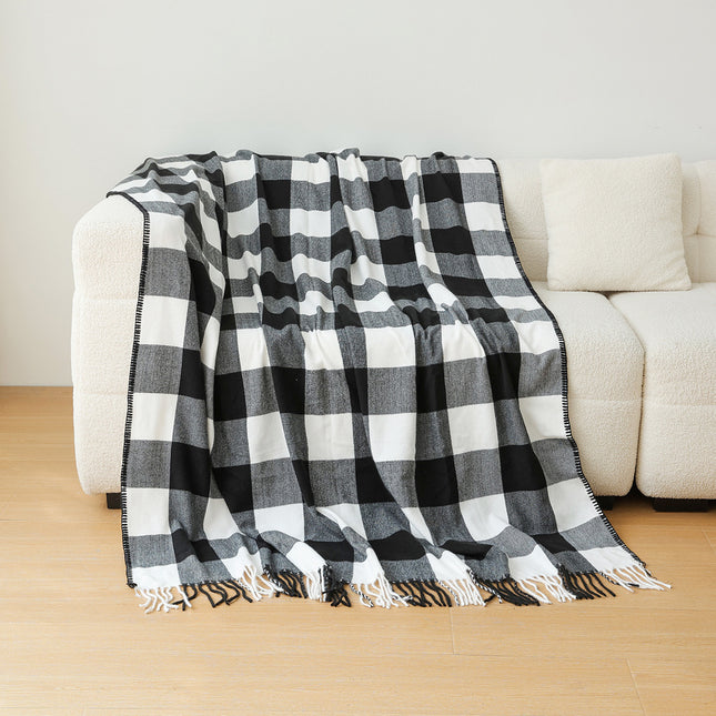 Classic Black White Checkered Faux Cashmere Blanket 130 x 210 cm 650g – product detail