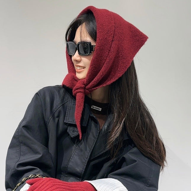 2-Piece Red Elegant Wool Blend Triangle Scarf