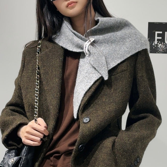 2-Piece Light Grey Elegant Wool Blend Triangle Scarf