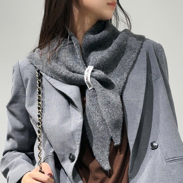 2-Piece Dark Grey Coffee Elegant Wool Blend Triangle Scarf