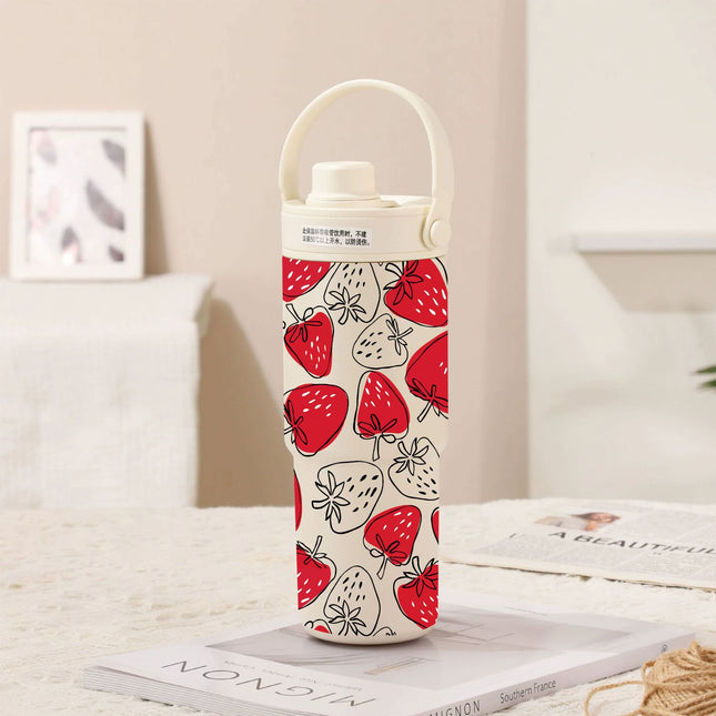 White-Line Red Strawberry 30oz Ceramic-Lined Insulated Tumbler with Handle 735ml Stainless Steel Travel Mug