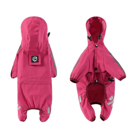 XL Pink And Gray Trim Waterproof Four-Legged Dog Raincoat with Leash Hole for Small Breeds