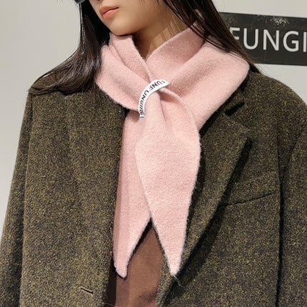 2-Piece Pink Elegant Wool Blend Triangle Scarf - Luxurious Knit Shawl for Women (39 x 110cm)