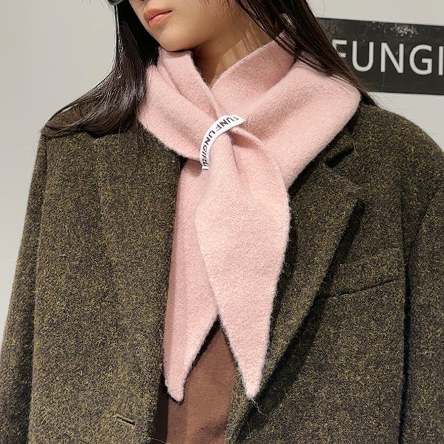 2-Piece Pink Elegant Wool Blend Triangle Scarf
