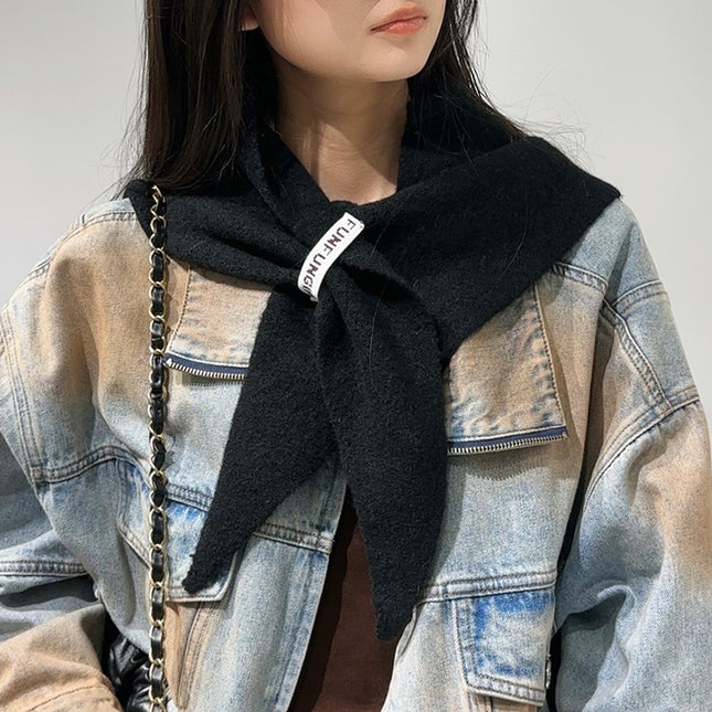 2-Piece Black Elegant Wool Blend Triangle Scarf