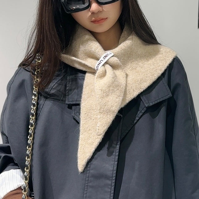 2-Piece Khaki Elegant Wool Blend Triangle Scarf
