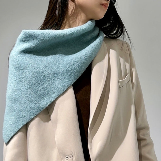 2-Piece Blue Elegant Wool Blend Triangle Scarf