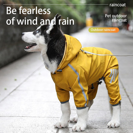 L Blue And Gray Trim Waterproof Four-Legged Dog Raincoat with Leash Hole for Small Breeds