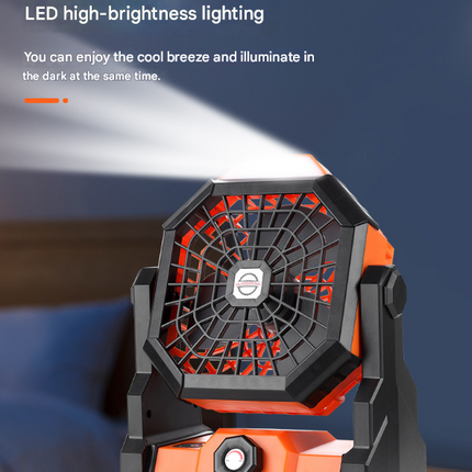 Black Portable USB Camping Fan with 7800mAh Battery and 3-Mode LED Lighting