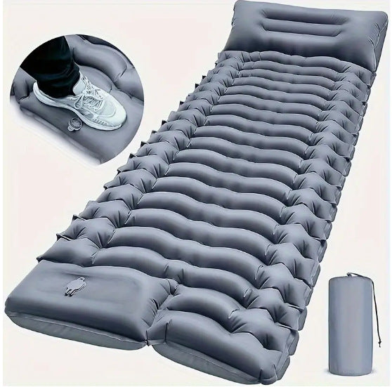 Grey 190cm Ultra-Light Foot Pump Inflatable Camping Sleeping Pad V888-ELOSUNG28865