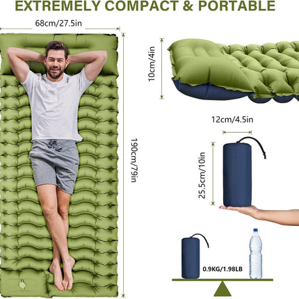 Grey 190cm Ultra-Light Foot Pump Inflatable Camping Sleeping Pad