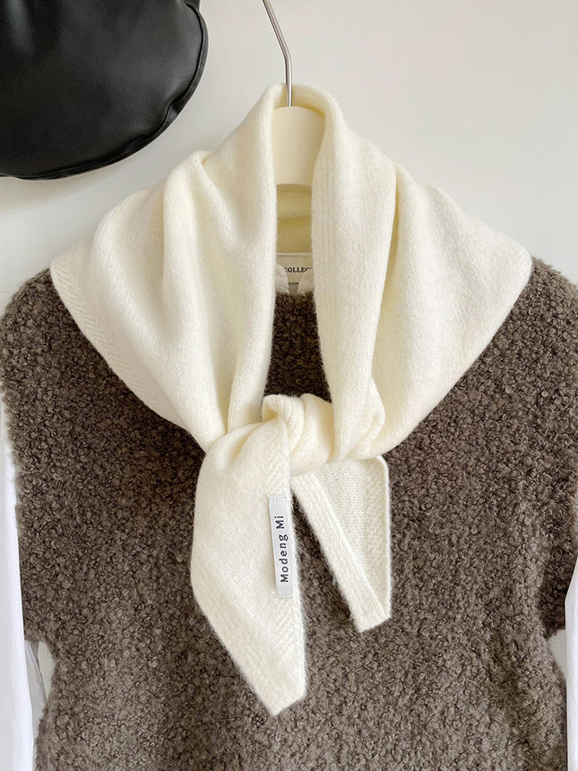 White Chic Wool Blend Knit Triangle Scarf