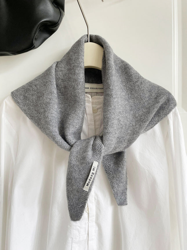 Grey Chic Wool Blend Knit Triangle Scarf