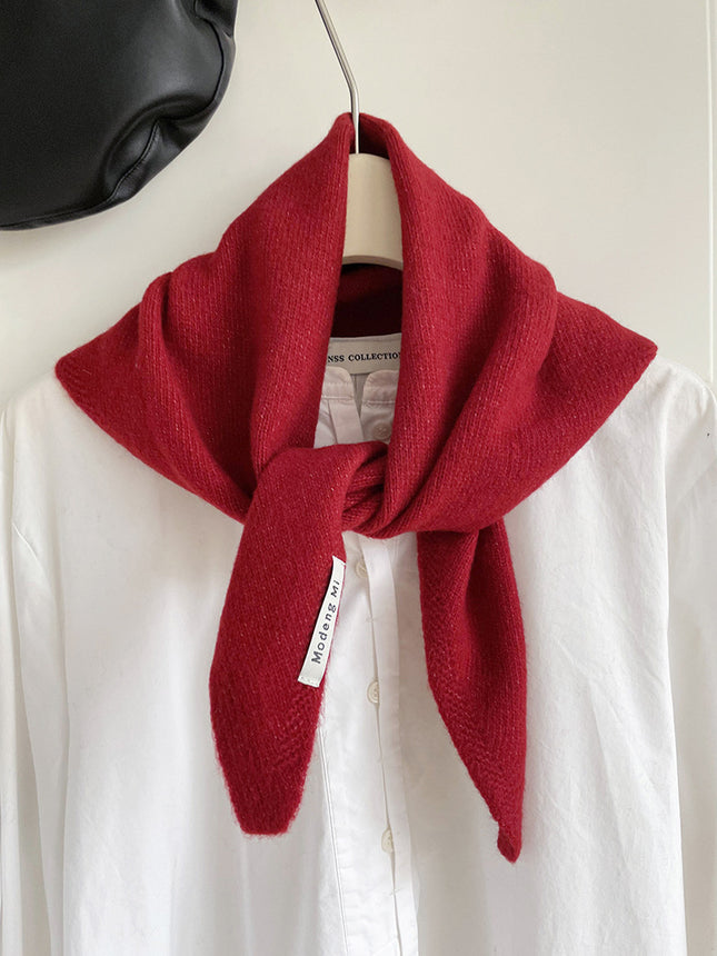 Red Chic Wool Blend Knit Triangle Scarf