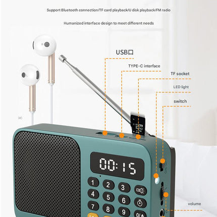 Portable Digital Music Player & FM Radio,4 Playback Modes, LED Flashlight(Gray)