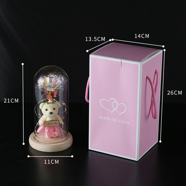 Enchanted Rose & Teddy Bear in Glass Dome with LED Lights – product detail