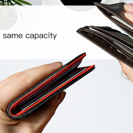 Men's Slim Leather Bifold Wallet - RFID Blocking, 11 Card Slots, ID Window(Carbon Blue)