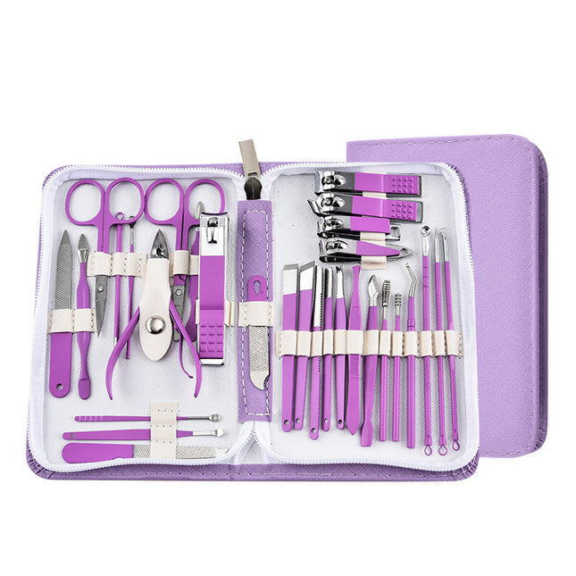 30-Piece Professional Manicure & Pedicure Set Stainless Steel Grooming Kit(purple) V888-ELOSUNG29027