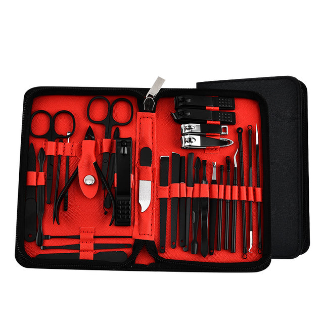 30-Piece Professional Manicure & Pedicure Set Stainless Steel Grooming Kit(black-red) V888-ELOSUNG29028