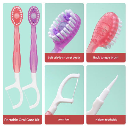 4-in-1 Disposable Travel Toothbrush with Flavor Burst Bead(Peach flavor)