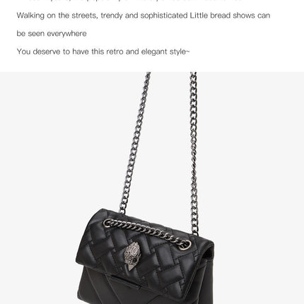 Elegant Quilted Leather Chain Bag with Bird Head Clasp(Black)