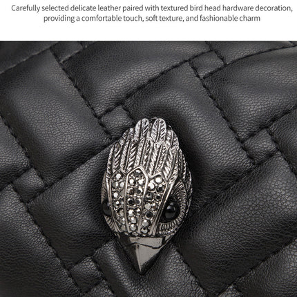 Elegant Quilted Leather Chain Bag with Bird Head Clasp(Black)