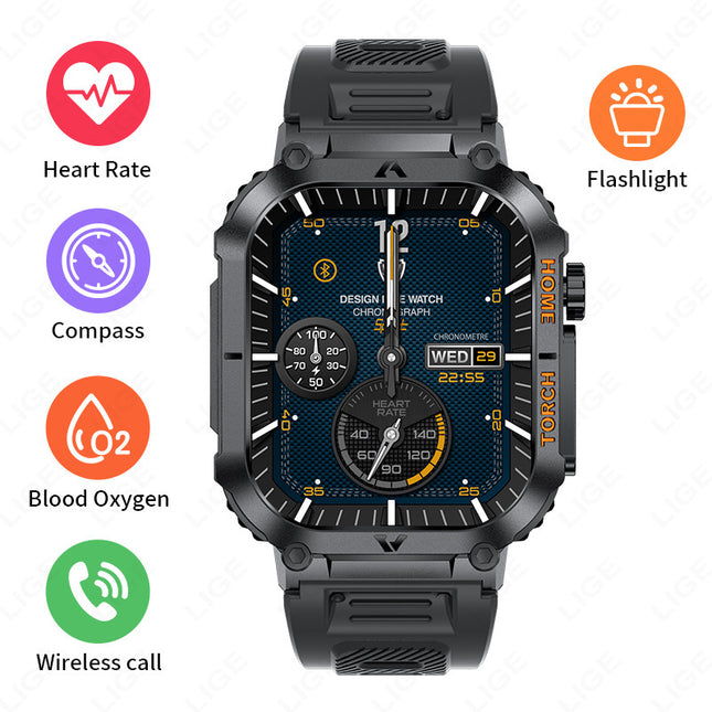 Smartwatch with Flashlight Compass & Wireless Calling