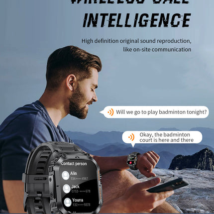 Smartwatch with Flashlight, Compass & Wireless Calling - Health & Fitness Tracker(Black case with black steel + black silicone)