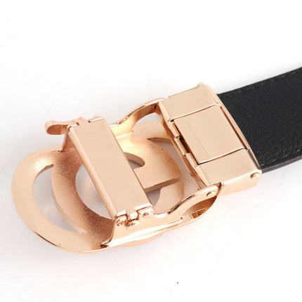 Luxury Designer Style PU Leather Belt,Automatic Buckle(G-patterned black-gray belt + gray buckle)