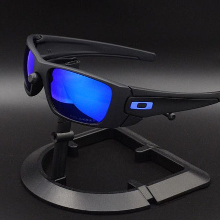 Sport Polarized Sunglasses with UV400 Protection - Multi-Layer Lens Technology(Black frame dark blue film)