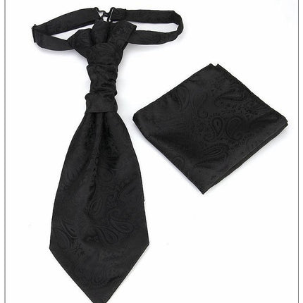 Men's Formal Paisley Ascot Cravat & Pocket Square Set - Adjustable Necktie for Weddings(Black)
