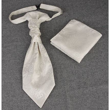 Men's Formal Paisley Ascot Cravat & Pocket Square Set - Adjustable Necktie for Weddings(Ivory White)