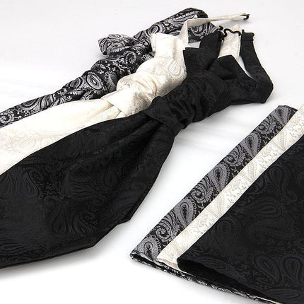 Men's Formal Paisley Ascot Cravat & Pocket Square Set - Adjustable Necktie for Weddings(Ivory White)