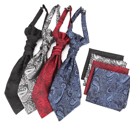 Men's Formal Paisley Ascot Cravat & Pocket Square Set - Adjustable Necktie for Weddings(Deep Blue  pattern)