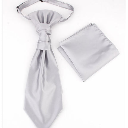 Men's Formal Paisley Ascot Cravat & Pocket Square Set - Adjustable Necktie for Weddings(Light Gray )