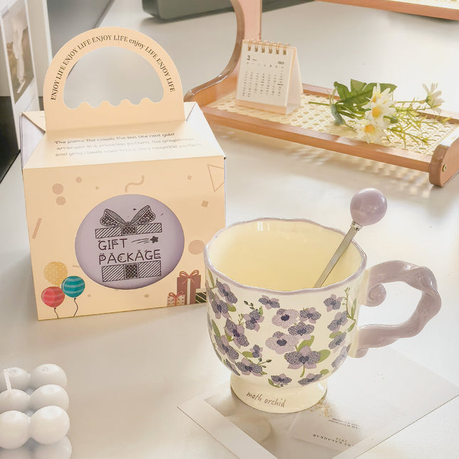 Elegant Ceramic Mug with Sculpted Handle 400ml Vintage Inspired Pedestal Design(Roland purple)