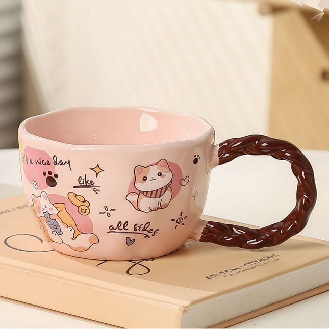 Whimsical Cat & Friends Ceramic Mug