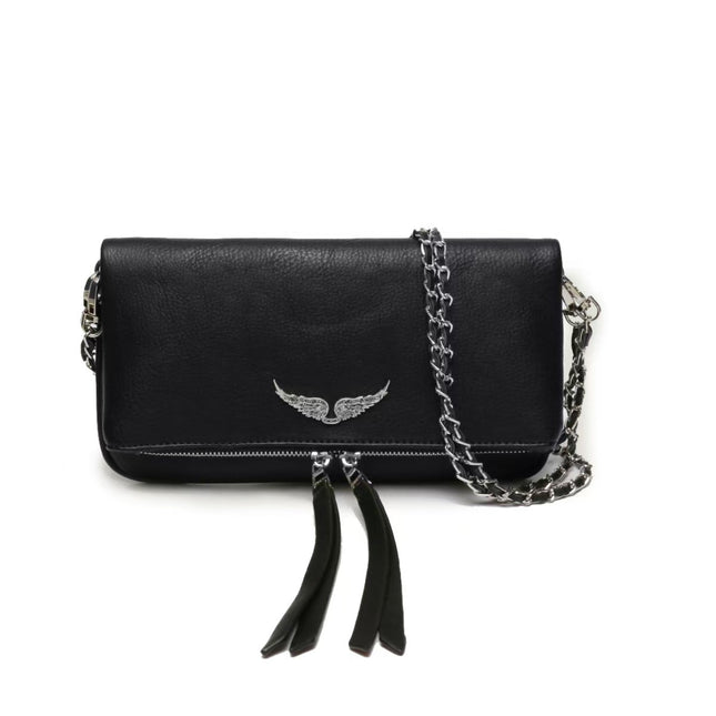 Chic Quilted Leather Crossbody Bag with Chain Strap & Tassel Detail(Pure black) V888-ELOSUNG29122