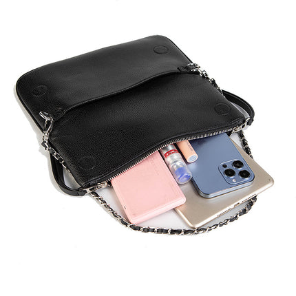 Chic Quilted Leather Crossbody Bag with Chain Strap & Tassel Detail(Golden black)