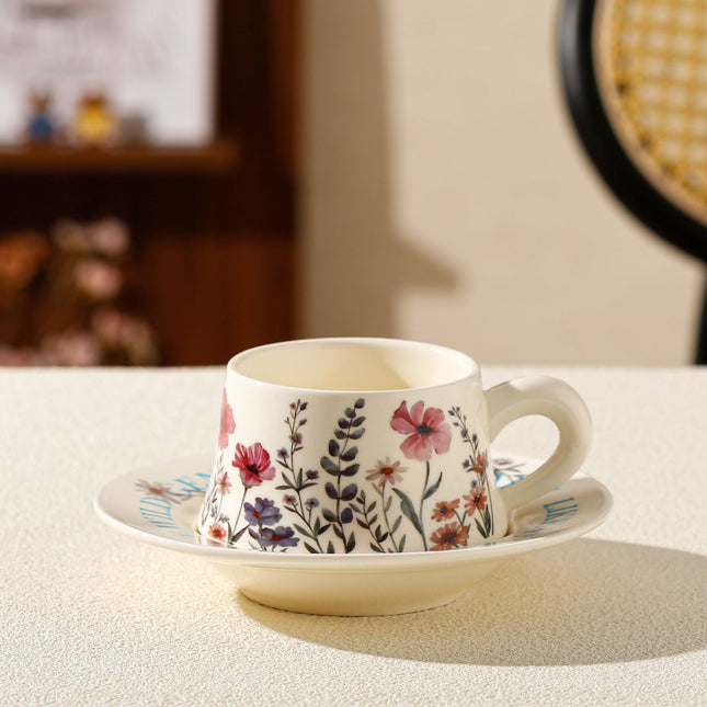 Vintage Floral Ceramic Coffee Cup & Saucer Set(White disc