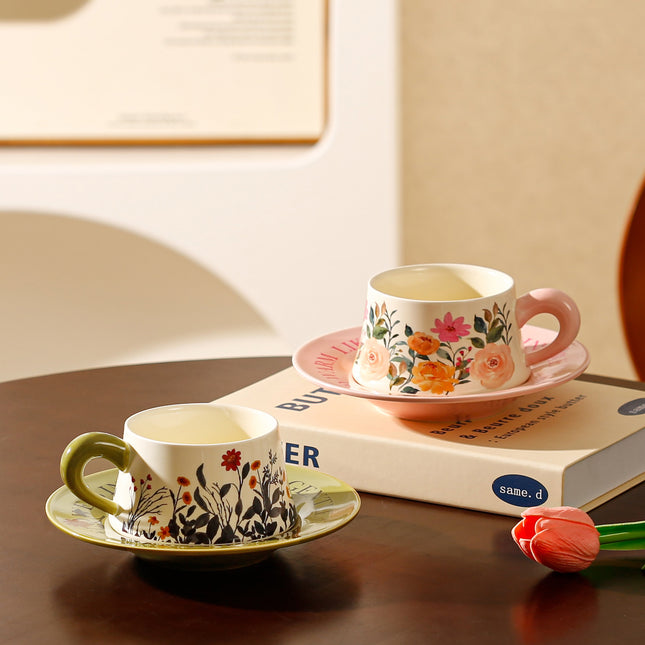 Vintage Floral Ceramic Coffee Cup & Saucer Set(White disc – product detail