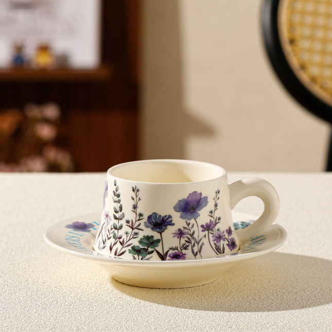 Vintage Floral Ceramic Coffee Cup & Saucer Set(White disc