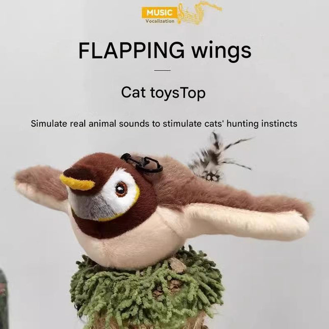 Interactive Flapping Wing Bird Toy for Cats & Dogs Motion Activated with Sound(Black Woodpecker) – product detail