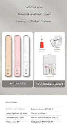 Portable Electric Nail Drill Pen Kit - USB-C Rechargeable, 3-Speed, High Torque, Low Heat(white)