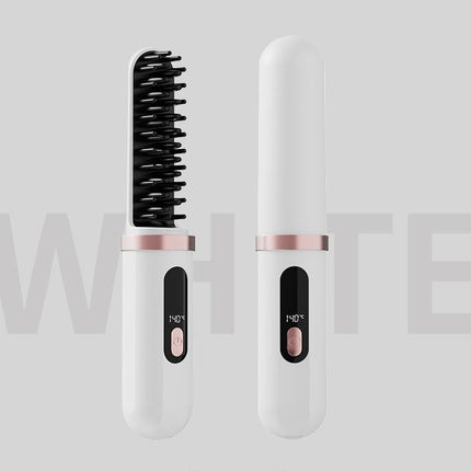 Cordless Hair Straightener Brush - 4000mAh USB-C Rechargeable, 4 Temps, Anti-Scald 3D Comb Design(white)
