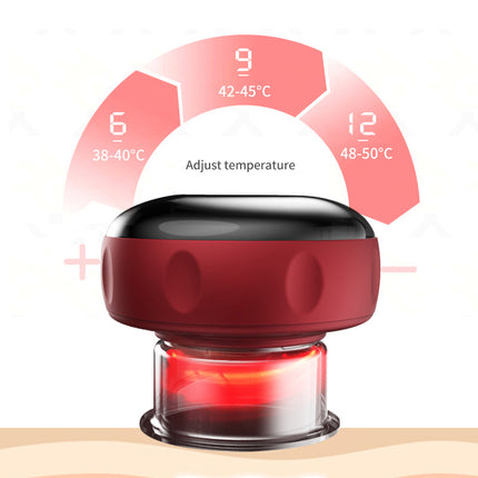 Smart Electric Cupping Therapy Massager - Adjustable Suction & Heat, Red Light Therapy, USB-C Rechargeable(Red)