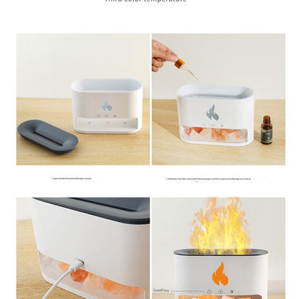 Himalayan Salt Stone Flame Aroma Diffuser & Humidifier - 7 Light Options, Ultrasonic, Auto Shut-Off(white)