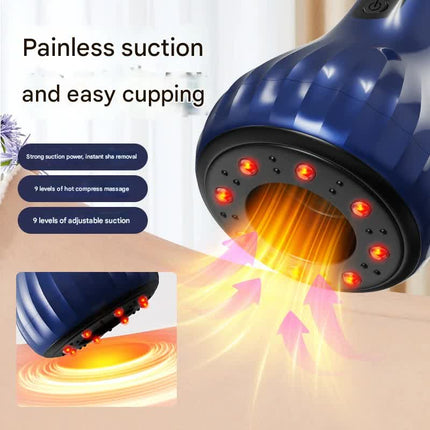 Electric Cupping & Gua Sha Massager - 9 Levels Heat & Suction, Red Light Therapy, USB-C Rechargeable(blue)