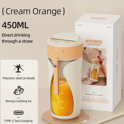 Portable Wireless Juicing Cup - 450ml, 6-Blade Ice Crusher, USB-C Fast Charging Smoothie Blender(orange)