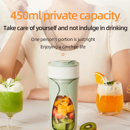 Portable Wireless Juicing Cup - 450ml, 6-Blade Ice Crusher, USB-C Fast Charging Smoothie Blender(green)